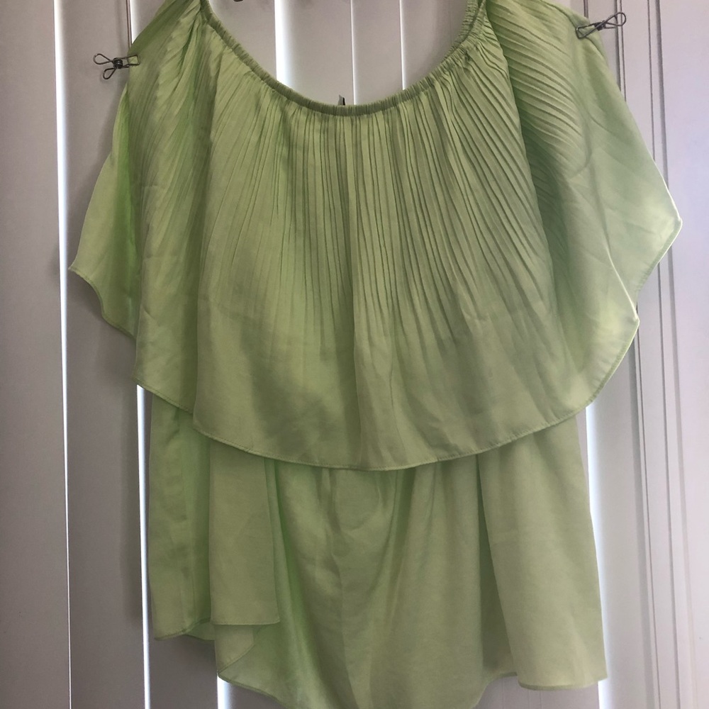 Green Flutter Sleeve Blouse with Pleated Details